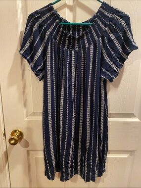 Indigo Navy and White Striped Midi Dress Size XL